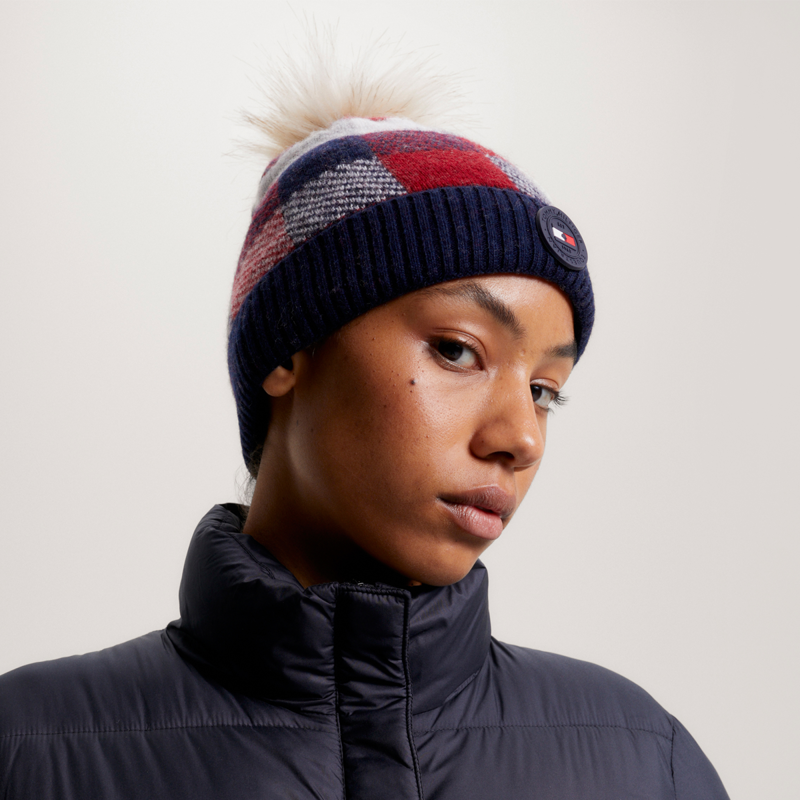Tommy Hilfiger Women's Check Knit Pom Pom Beanie - Multi-3